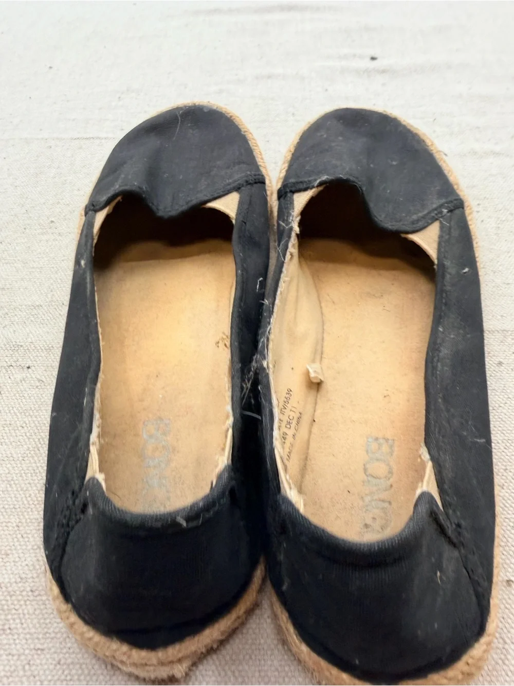 Bongo Black Canvas Espadrille Slip-On Flats with Jute Trim